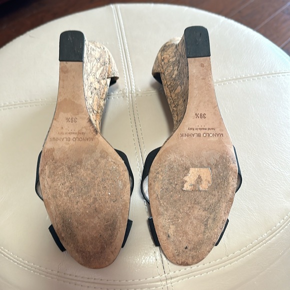 Manolo Blahnik Black Strap Cork espadrilles wedges. Size 39.5 - Picture 7 of 8